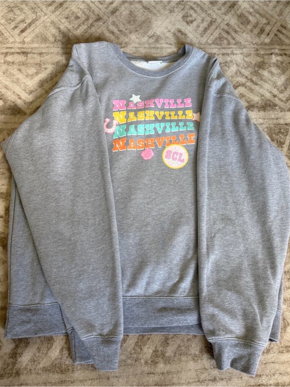 Stoney Clover Lane Gray Sweatshirt with Pastel Multicolor Nashville Graphic